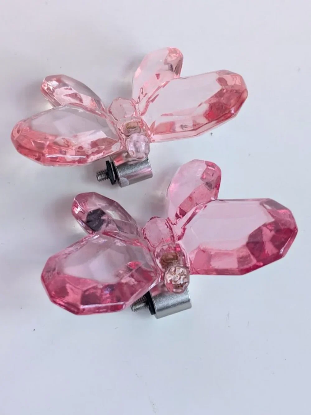 2 Pottery Barn Crystal Look Butterfly Curtain Rod Finials